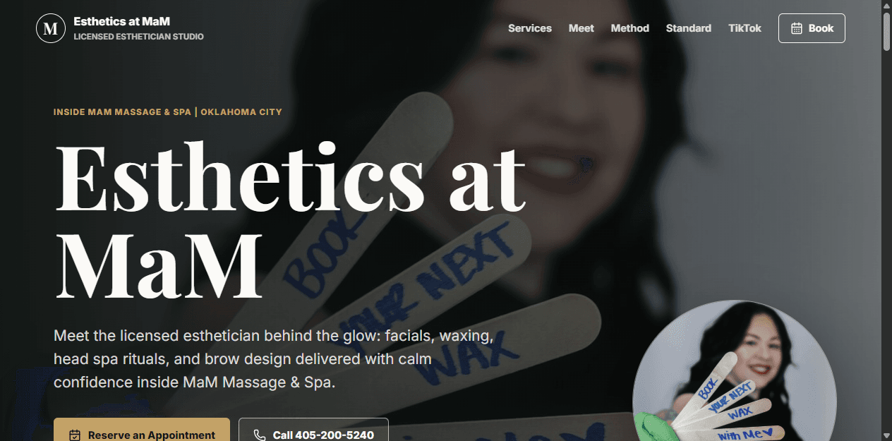 Esthetics at MaM website screenshot