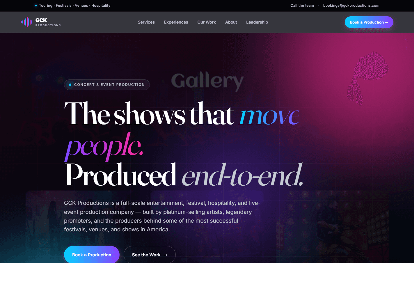 GCK Productions website screenshot