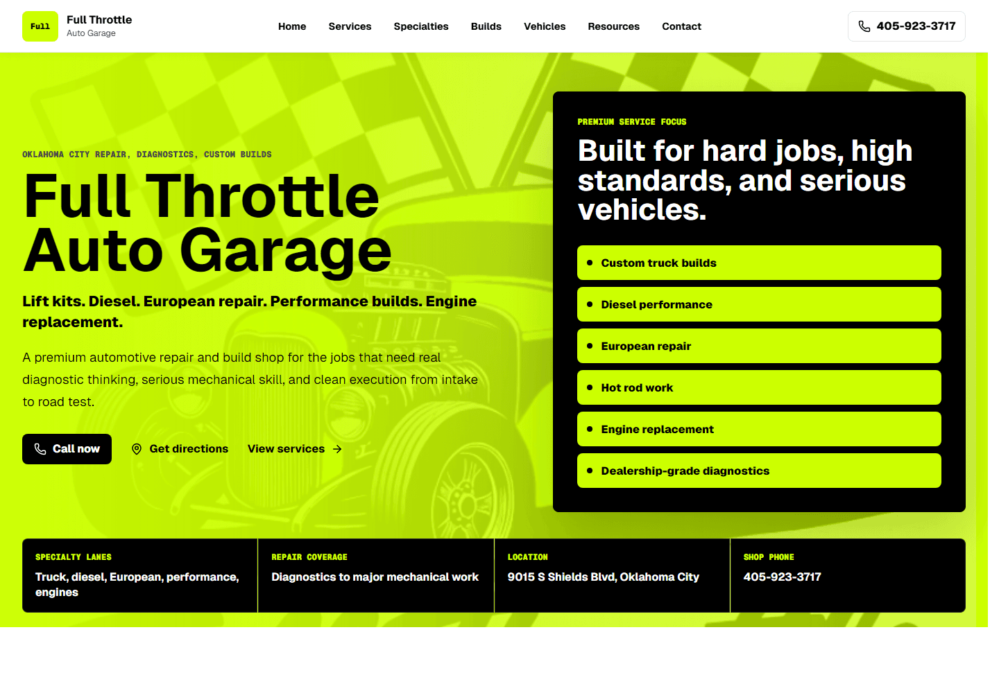 Full Throttle Auto Garage website screenshot