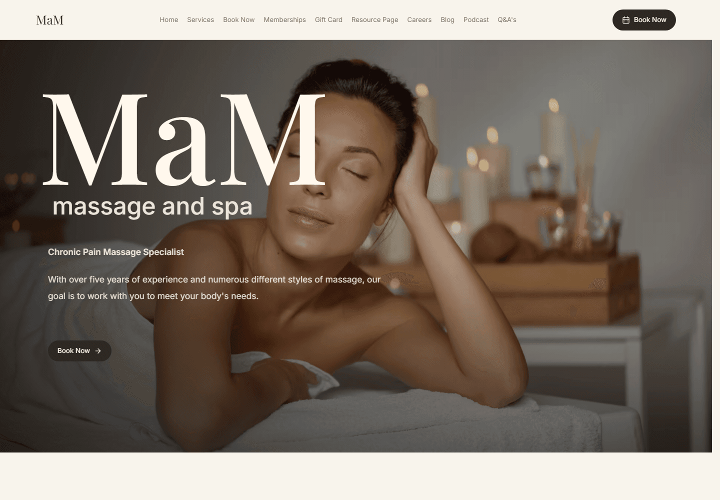 MaM Massage and Spa website screenshot