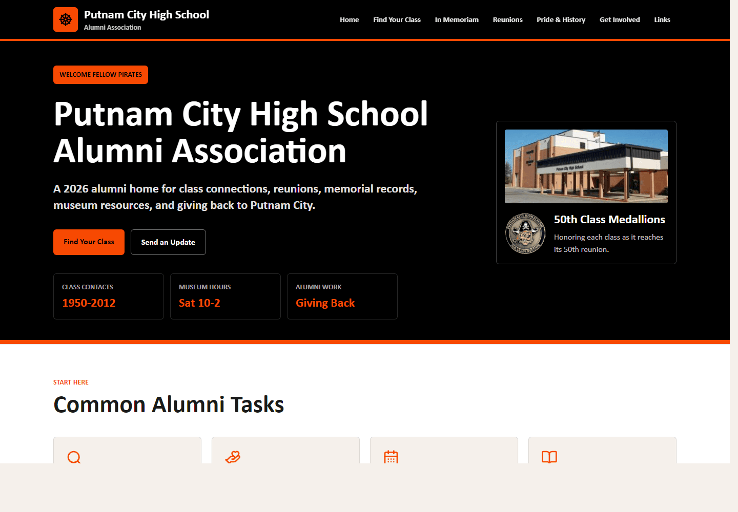 Putnam City Alumni website screenshot