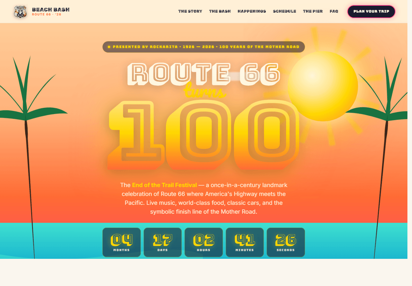 Route 66 Beach Bash website screenshot